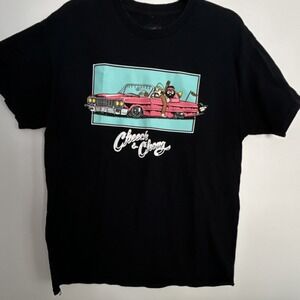 Cheech & Chong Men's Black Graphic Logo Crew Neck Cotton T-Shirt Regular L